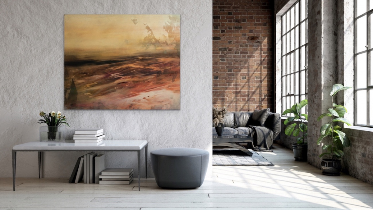 Fotografie einer Malerei mit braunen Farben von Künstler Wolfgang Sinwel im Wohnbereich einer Privatwohnung