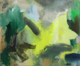 Fahar Al-Salih, Malerei, Öl auf Leinwand, grün- und gelbtöne, rechteckig, querformat. Kunst kaufen.