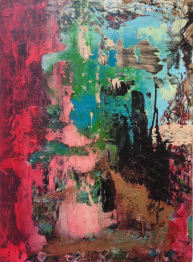 Fahar Al-Salih, Malerei, Öl auf Canvas, rot-, grün- und blau- und schwarze Farbegbung, rechteckig, hochformat. Kunst kaufen.