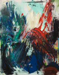 Fahar Al-Salih, Malerei, Öl auf Leinwand, rot- und blautöne, rechteckig, hochformat. Kunst kaufen.