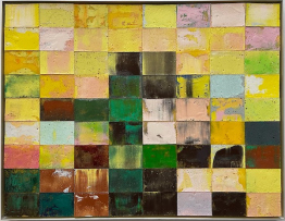 Fotografie eines Mosaiks von Fahar, Gelbtöne, kontrastreich. Das Bild ist rechteckig, Kunst mieten.
