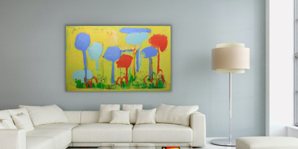 Fotografie einer Malerei mit bunten Farben von Künstlerin Susana Reberdito im Wohnbereich einer Privatwohnung