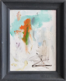 Fahar, Öl auf Leinwand in schwarzem Rahmnen,, hochformat, weiß und helle Farben dominieren. Kunst mieten.